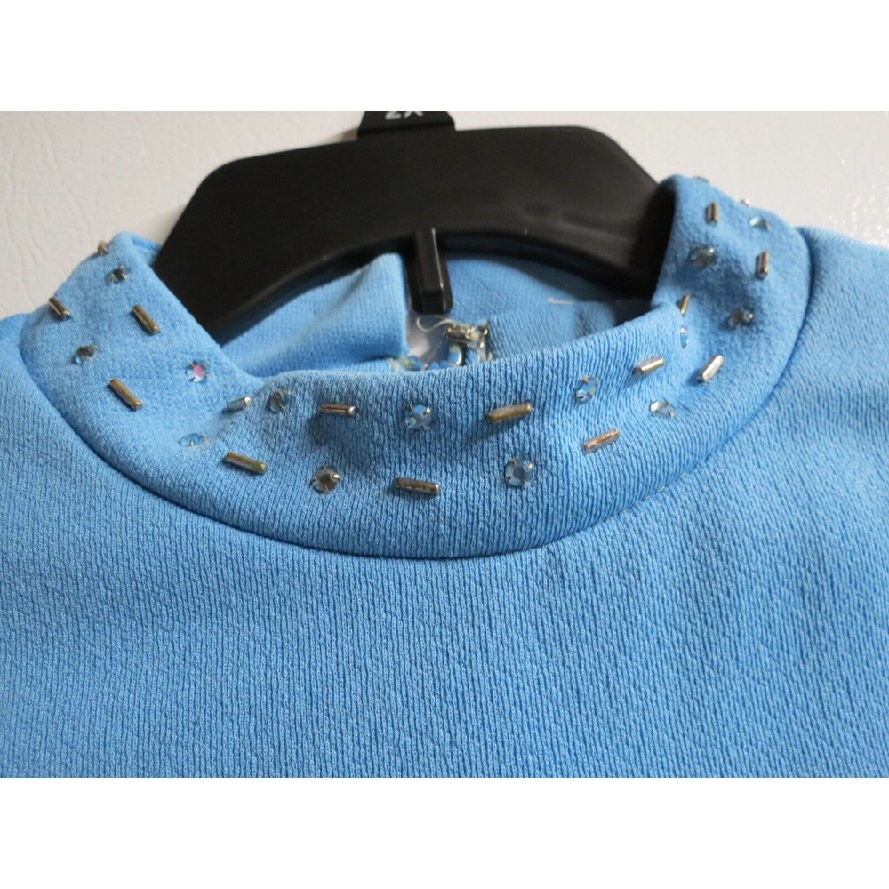 Vintage Powder Blue Size 12 Formal Dress Beaded Sheer Sleeves - Picture 3 of 12
